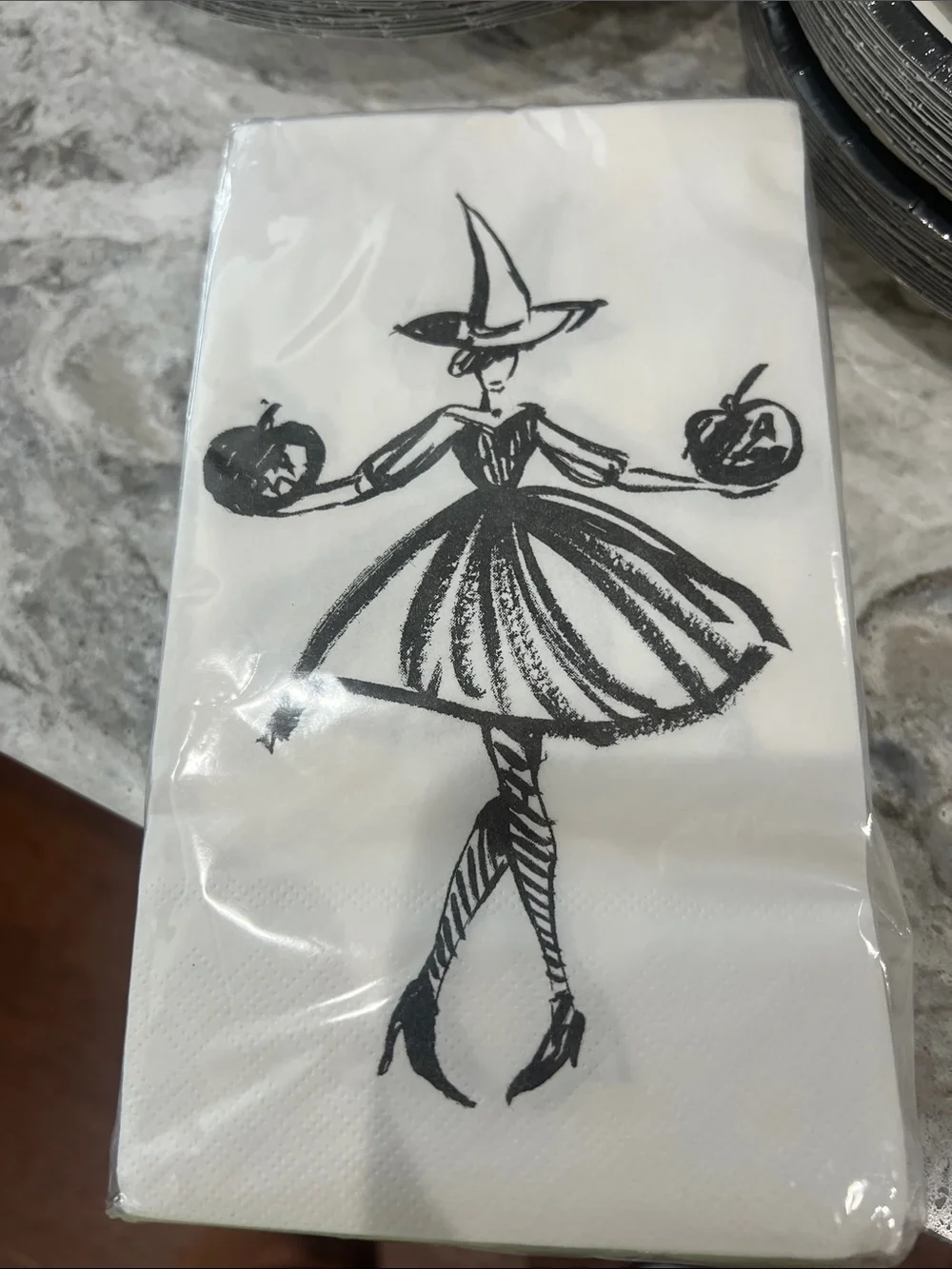 Black & White Witch-Themed Paper Plates and Napkins